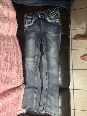 Grace Embellished Mid-Blue Flare Jeans